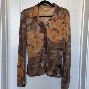 Floral print long sleeve Cache blouse.